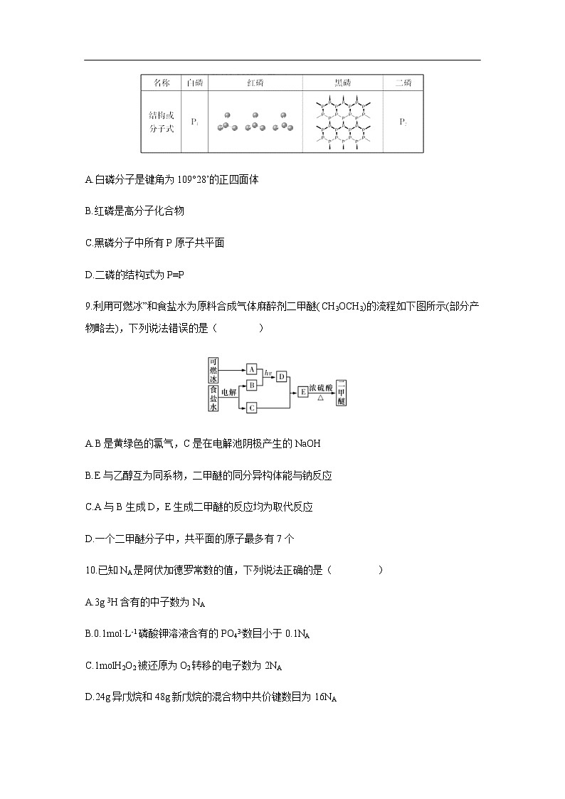 湖南省长郡中学2020届高三第3次月考化学第3页