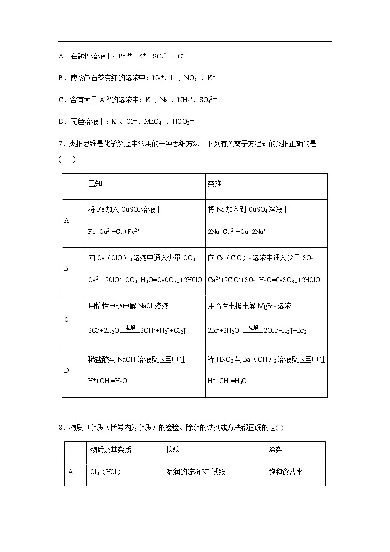 青海省西宁市六校（沈那、昆仑、总寨、海湖、21中、三中）2020届高三上学期期末考试化学03