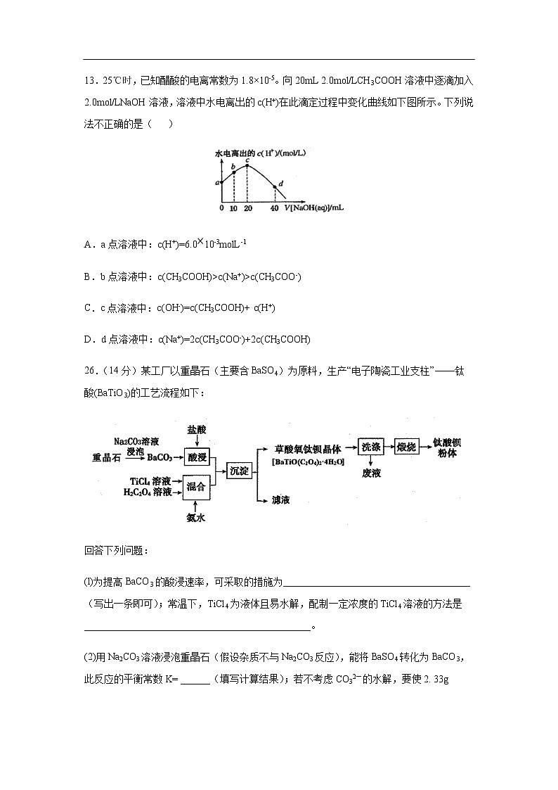 四川省棠湖中学2020届高三下学期第一次在线月考化学 试卷03