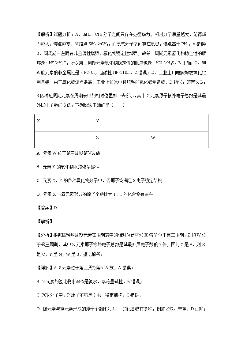 黑龙江省哈尔滨市第六中学2019-2020学年高二上学期开学考试化学测试试题（解析版）02