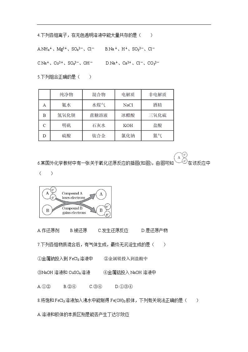 河北省石家庄市第二中学、唐山市第一中学等“五个一联盟”2019-2020学年高一上学期联考试化学题02