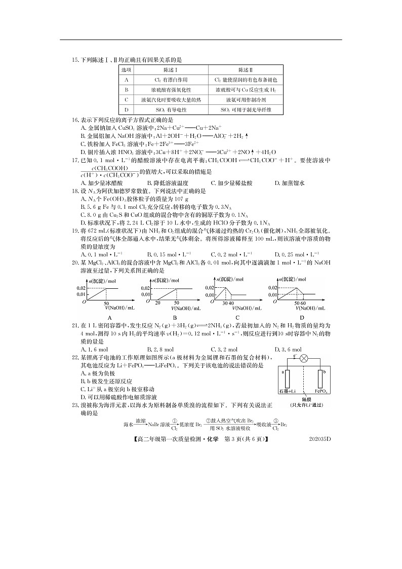 河北省衡水市第十三中学2019-2020学年高二上学期第一次质量检测试题化学（扫描版）03