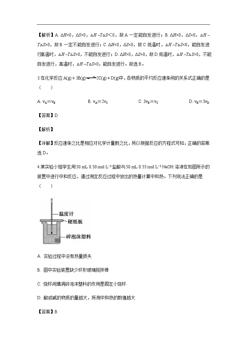 甘肃省张掖市临泽县第一中学2019-2020学年高二上学期9月月考试化学题（解析版）02