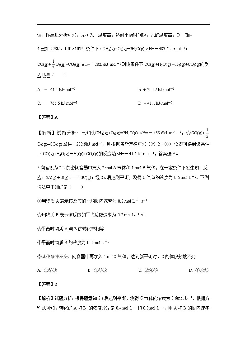 山西省祁县第二中学2019-2020学年高二10月月考化学试化学题（解析版）03