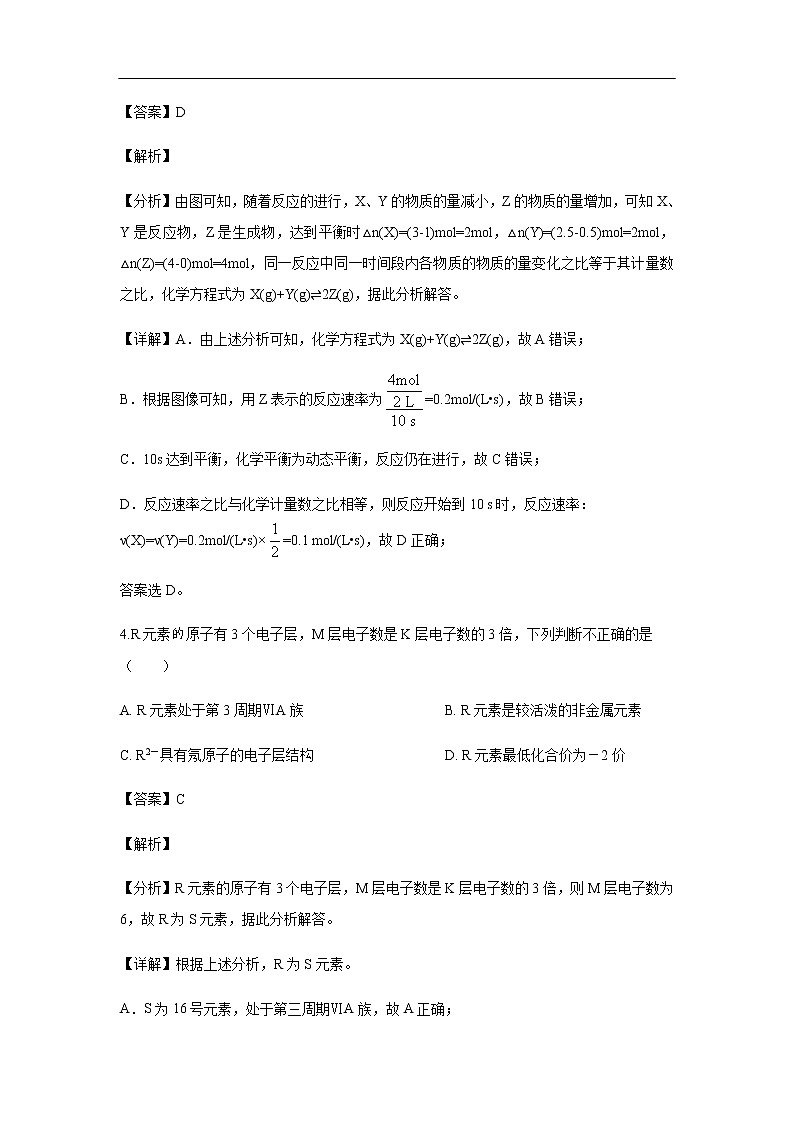 重庆市万州二中2019-2020学年高二上学期入学考试化学试题化学（解析版）03