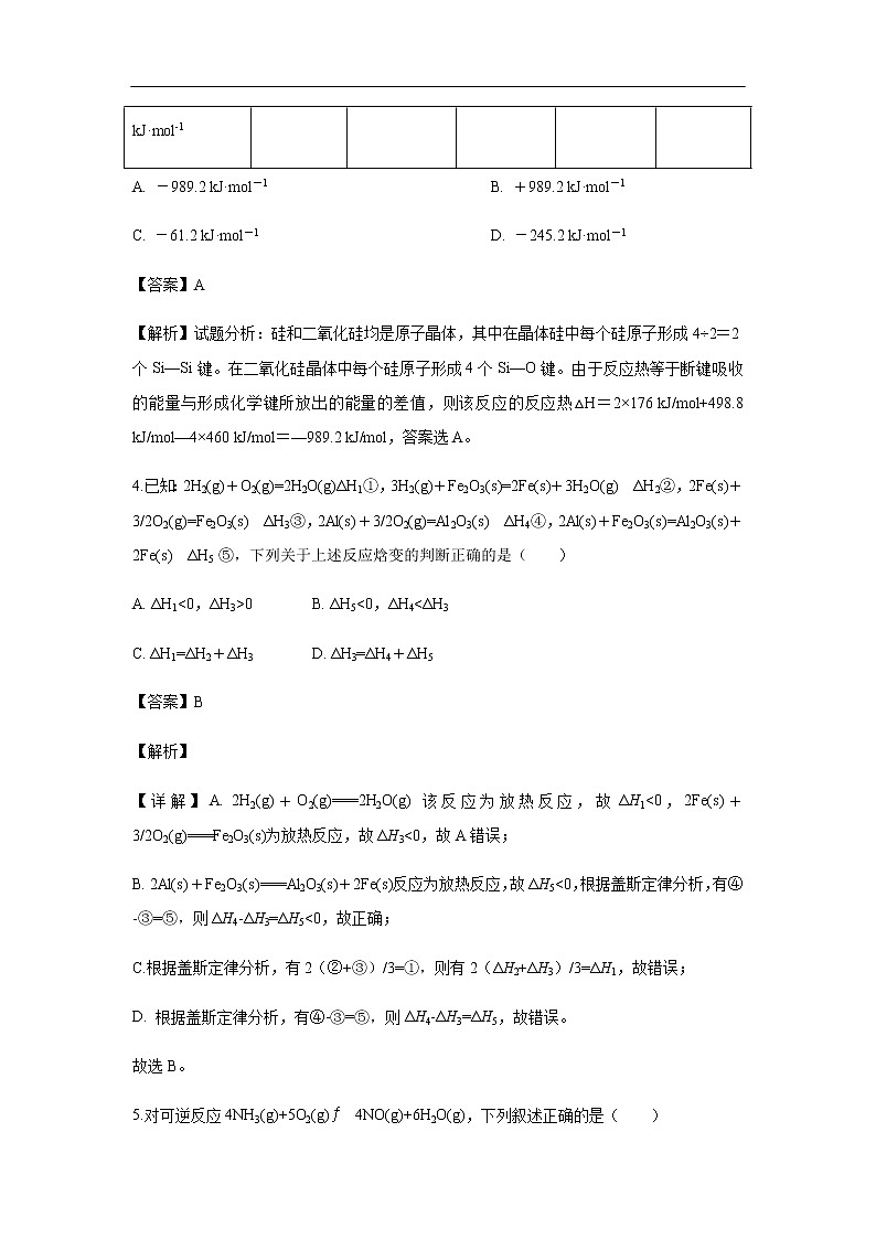 湖南省衡阳市第一中学2019-2020学年高二上学期第一次月考化学试化学题（解析版）03