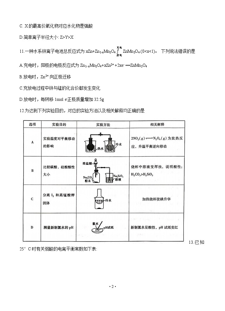 云南省玉溪市2020届高三毕业生第二次教学质量检测 化学02