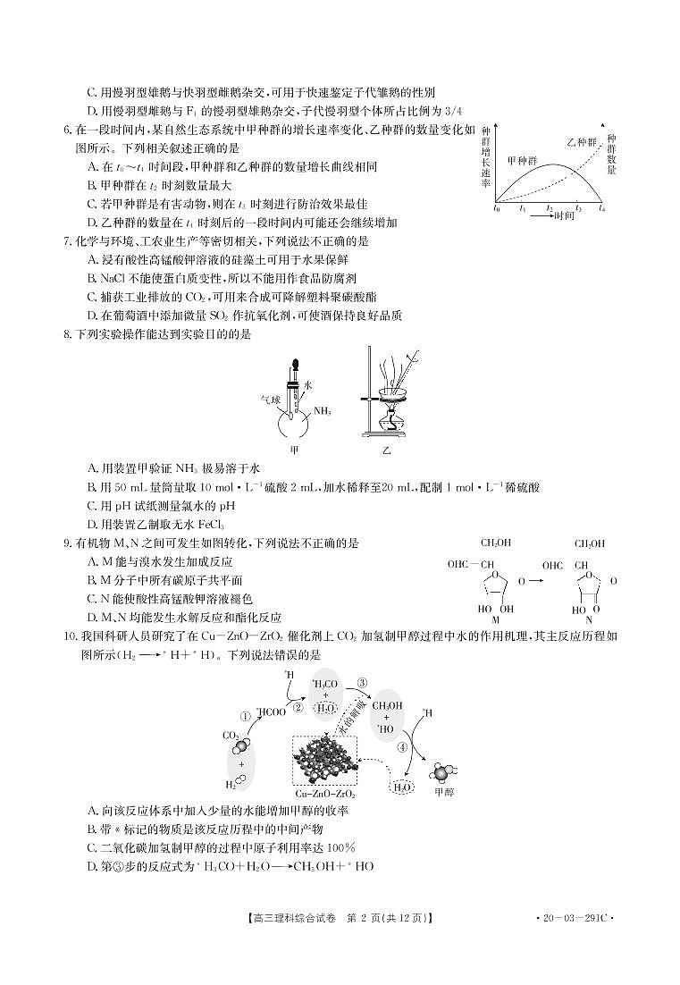 五岳（湖南、河南、江西）2020届高三3月线上联考 理科综合（PDF版）第2页