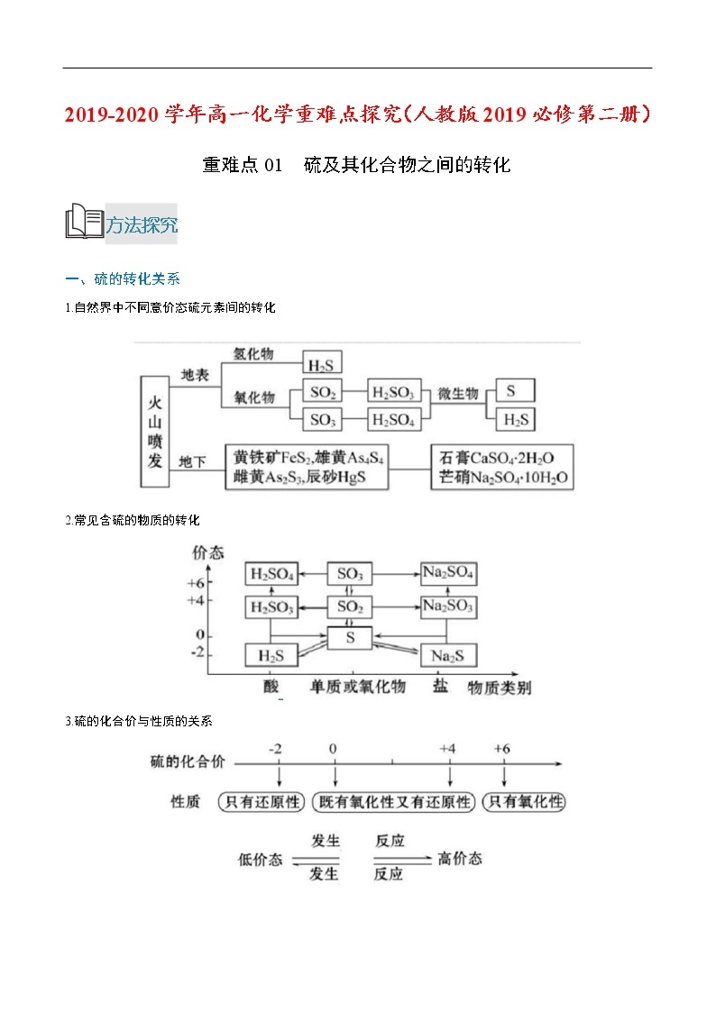 重难点01 硫及其化合物之间的转化-2019-2020学年高一化学重难点探究（人教版2019必修第二册） 试卷01