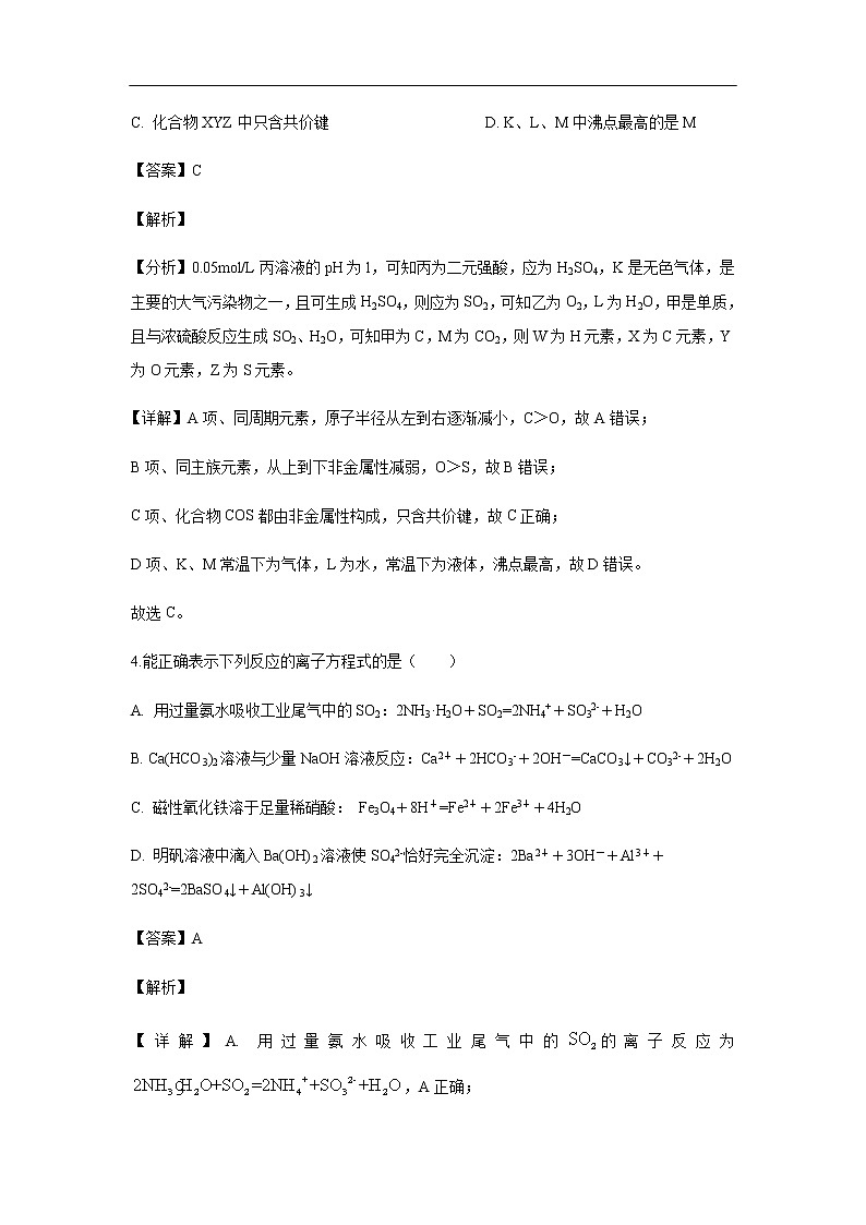 陕西省汉中市龙岗学校2019-2020学年高二上学期期末考试化学试题化学（解析版）03