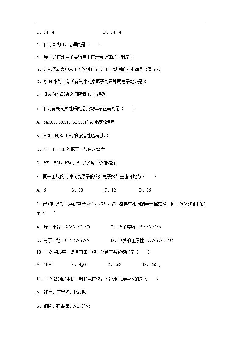陕西省渭南市临渭区尚德中学2019-2020学年高一下学期网络教学调研评估检测试题化学第2页