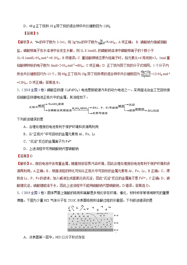 备战2020年高考化学临考题号押题 押课标卷理综第13题 阿伏加德罗与创新题型02