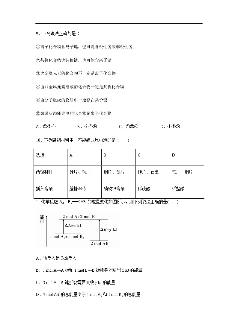 山东省济南外国语学校2019-2020学年高一4月月考试化学题化学03