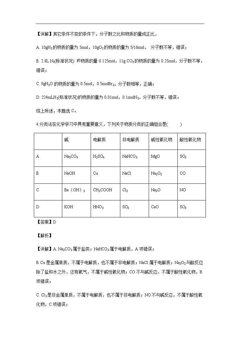 福建省厦门外国语学校2019-2020学年高一上学期期中考试化学试题化学（解析版）03