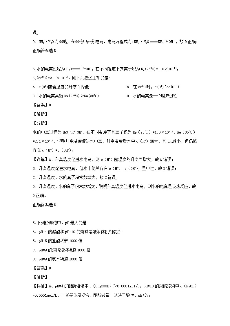 2018-2019学年福建省莆田市第二十五中学高二下学期第一次月考化学试题 解析版03