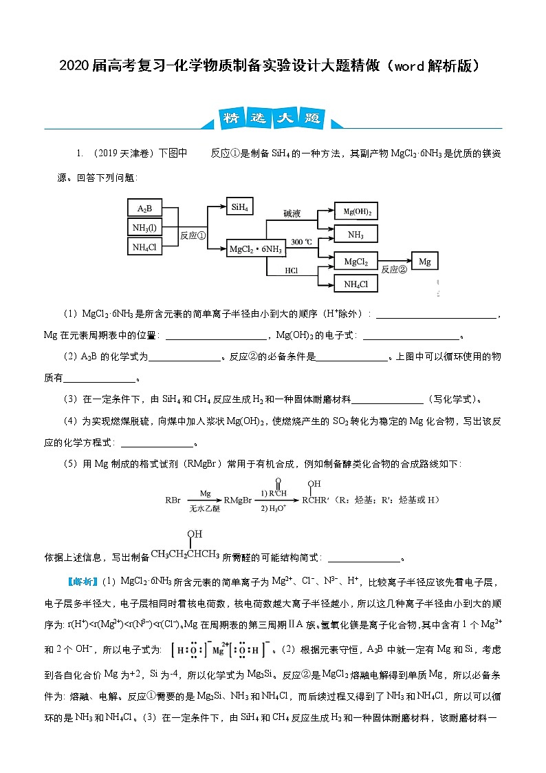 江苏高考化学复习2020届高考复习-化学物质制备实验设计大题精做（word解析版）01