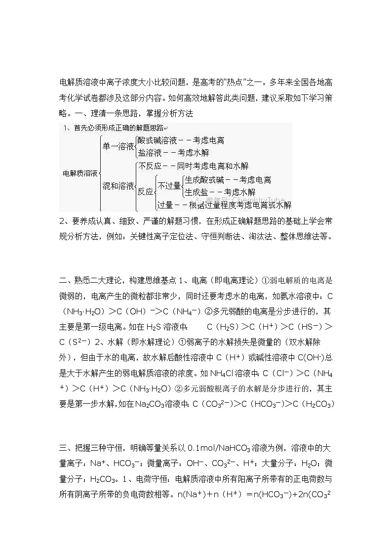 江苏高考化学复习离子浓度大小比较基本策略第1页