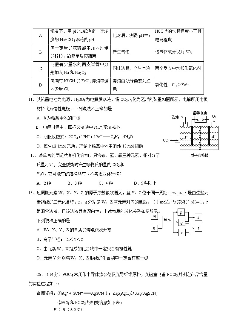 四川省绵阳南山中学2020届高三高考化学模拟（六） 试卷02