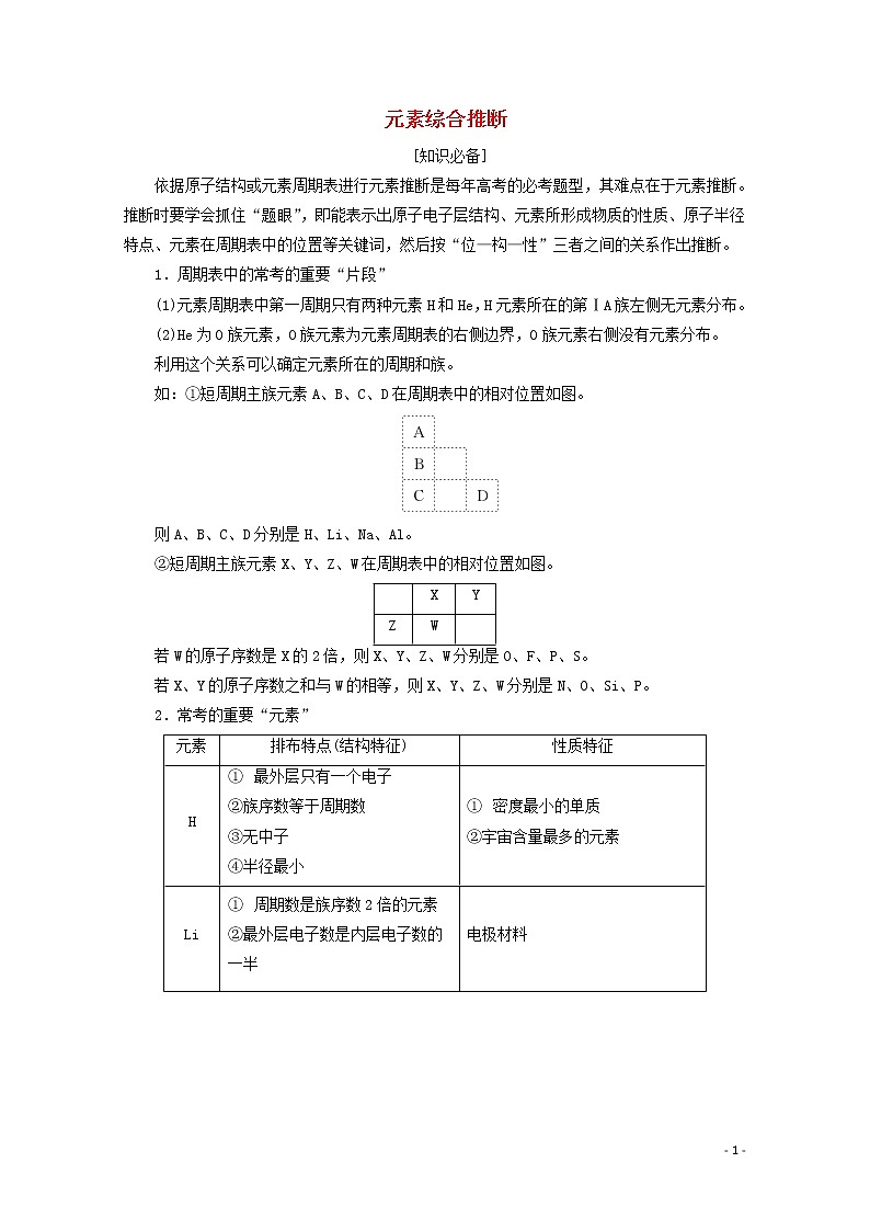 2020届高考化学微专题四元素综合推断教案（含解析）01