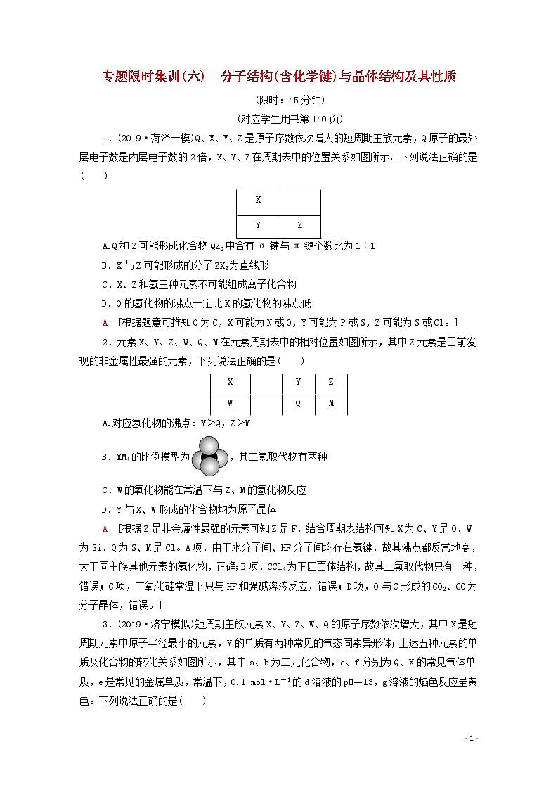 2020高考化学二轮复习专题限时集训6分子结构（含化学键）与晶体结构及其性质（含解析）01