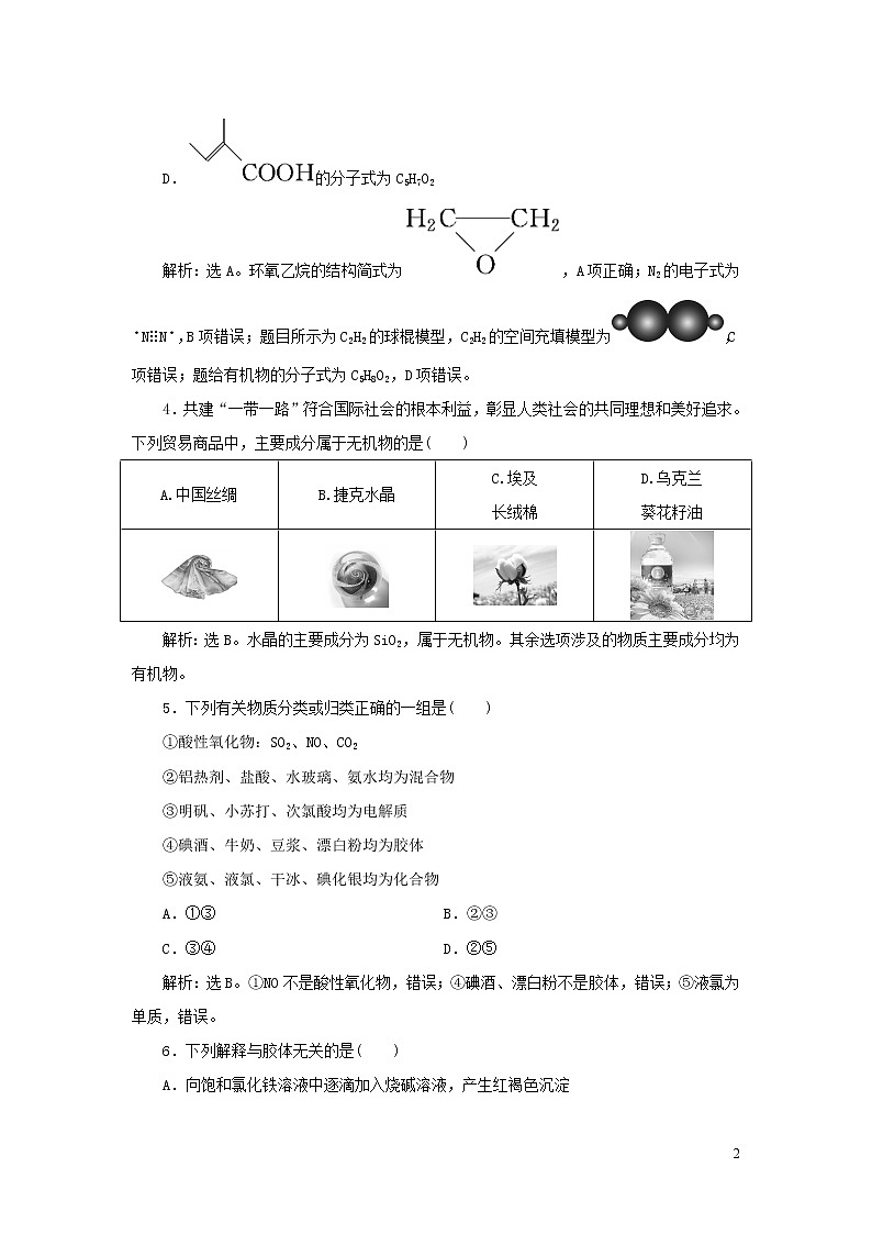 2020高考化学二轮复习专题二物质的组成、性质、分类和化学用语专题强化训练02