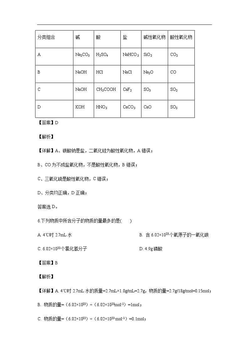 湖北省荆州中学2019-2020学年高一10月月考试题化学（解析版）03