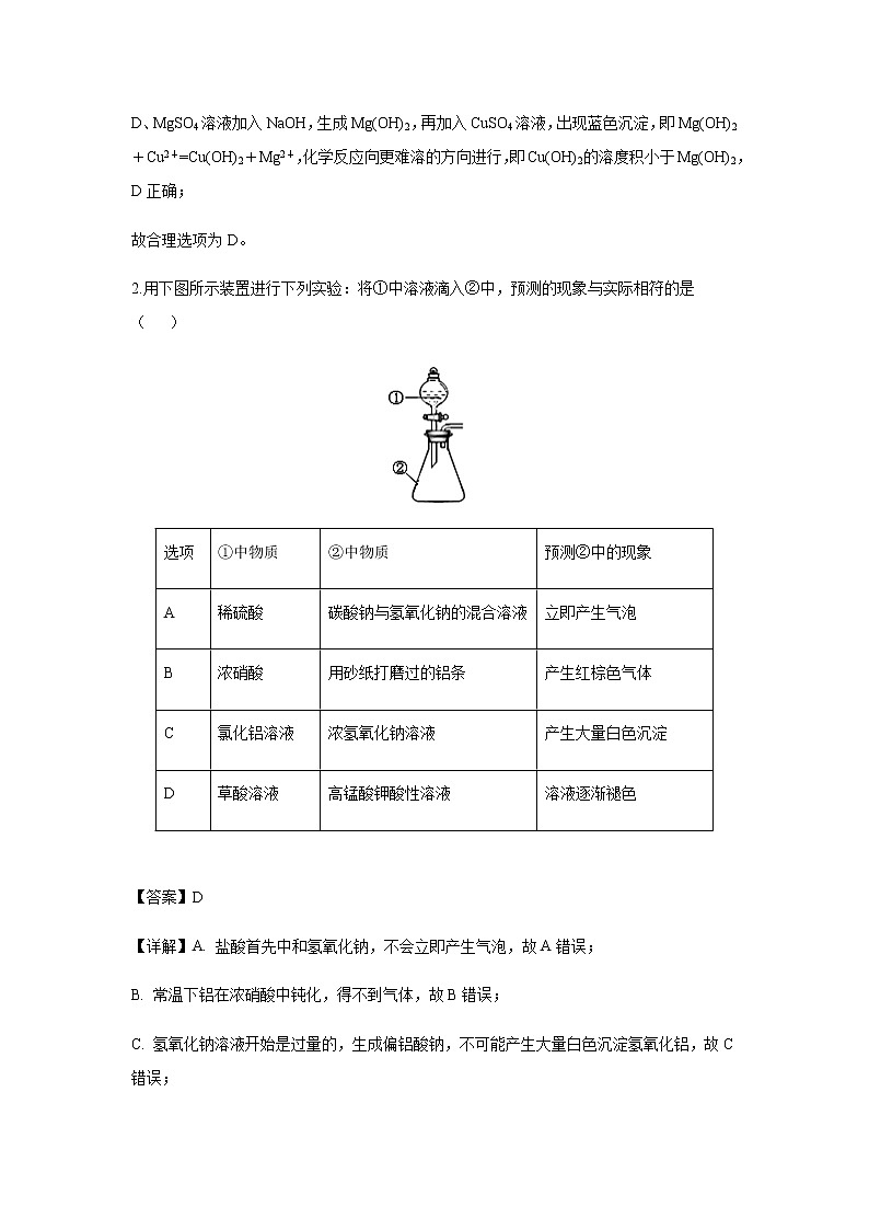吉林省公主岭市范家屯镇第一中学2020届高三上学期第二次月考化学（解析版） 试卷02