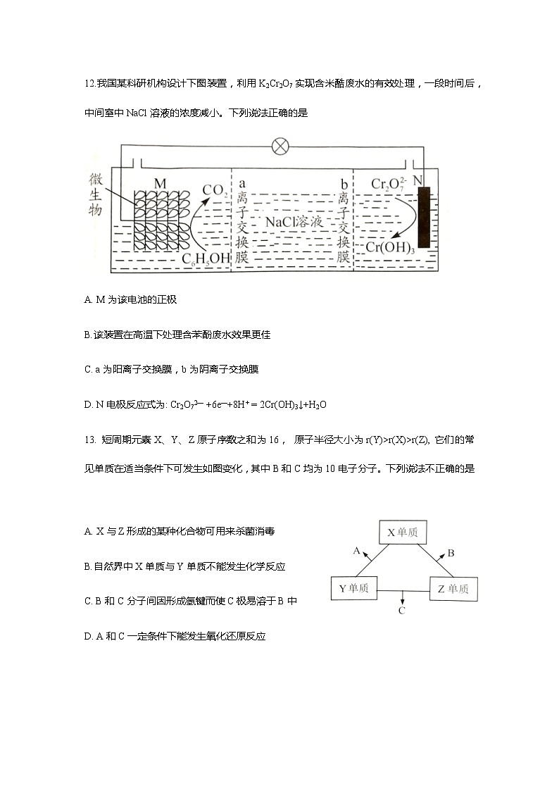 2020年广州市天河区高三（三模） 化学卷03