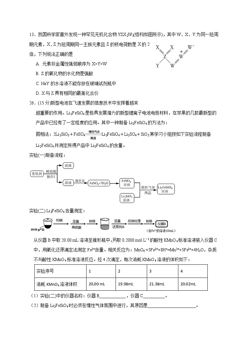 宁夏石嘴山市第三中学2020届高三高考第五次模拟考试理综-化学试题03
