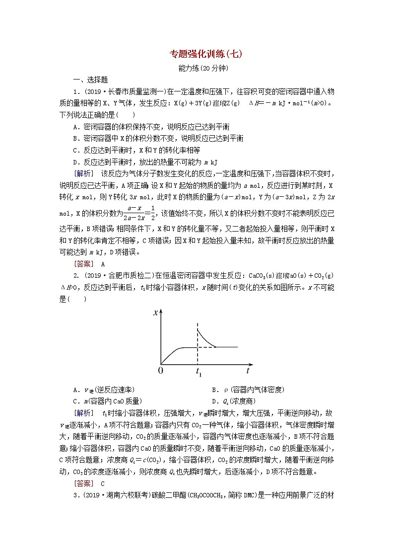 2020版高考化学二轮复习专题强化训练7化学反应速率与化学平衡（含解析）01