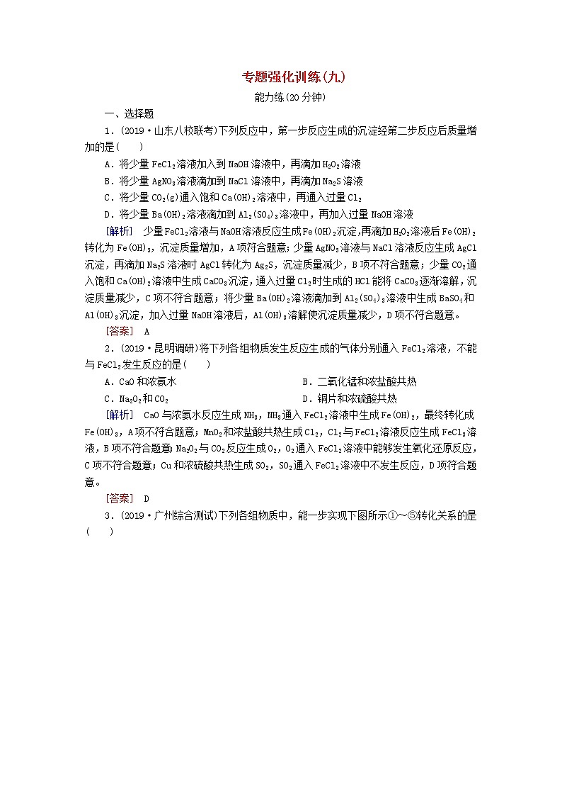 2020版高考化学二轮复习专题强化训练9金属元素及其化合物（含解析）01