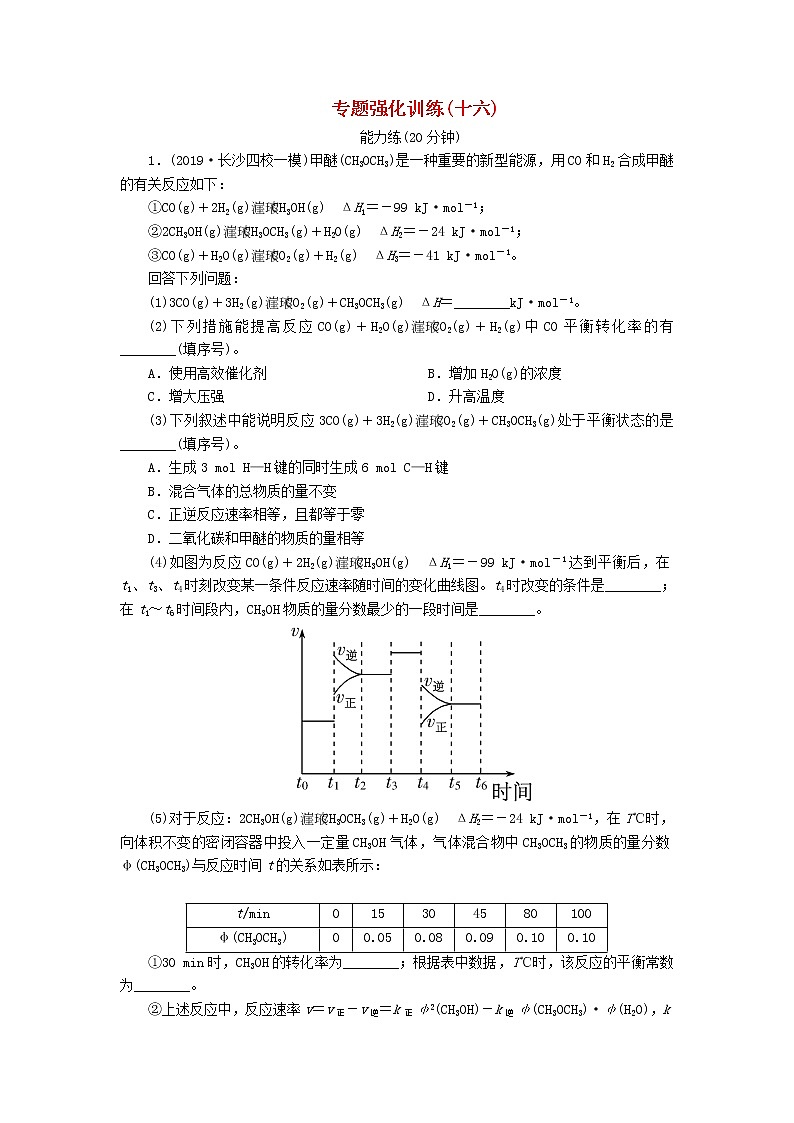 2020版高考化学二轮复习专题强化训练16化学反应原理综合（含解析）第1页