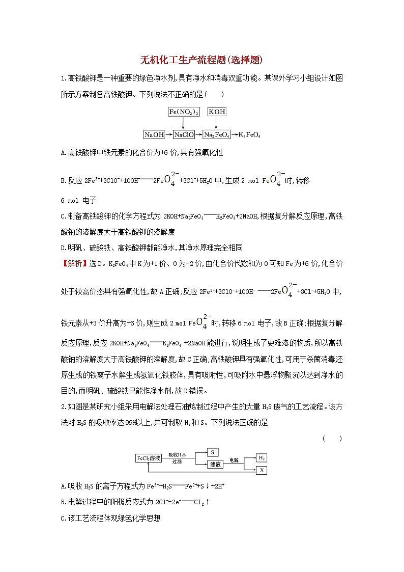 2020高考化学考前微专题突破练（三）无机化工生产流程题（选择题）（含解析）第1页