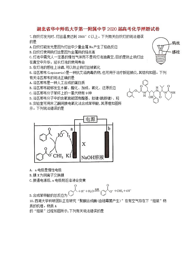 湖北省华中师范大学第一附属中学2020届高考化学押题试卷01