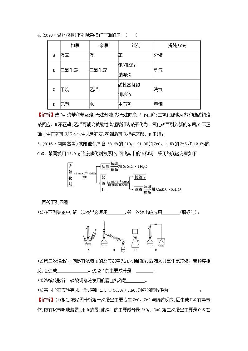 2021版高考化学一轮复习课时提升作业三十一物质的分离与提纯（含解析）苏教版第2页