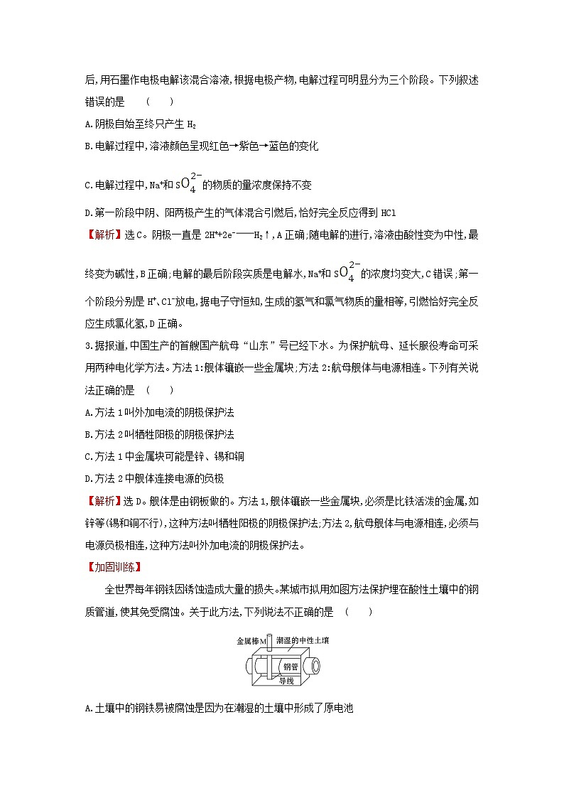 2021版高考化学一轮复习课时提升作业十八电解池的工作原理及应用金属的腐蚀与防护（含解析）苏教版 练习02