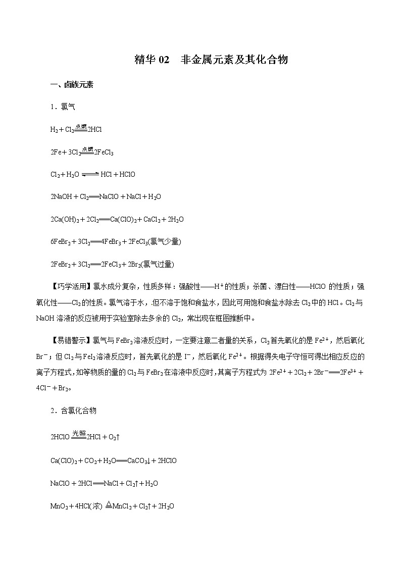 2020年高考化学考前必记 精华02 非金属元素及其化合物第1页