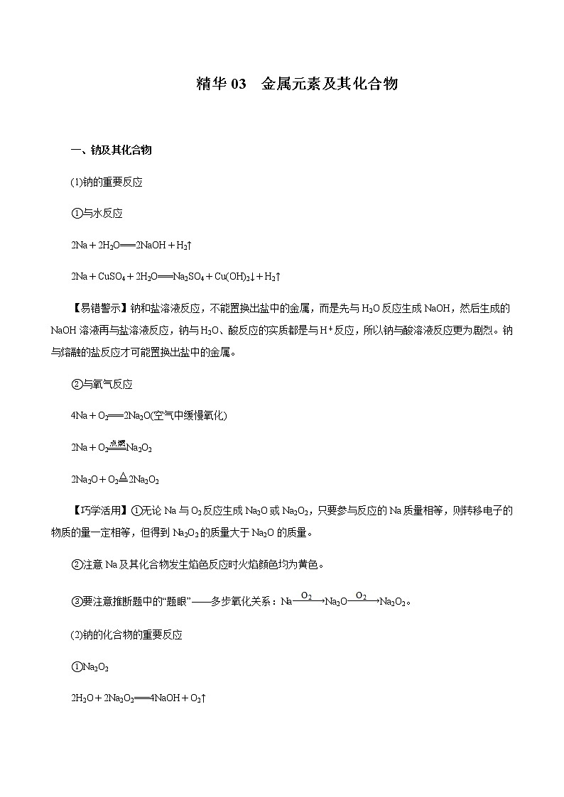 2020年高考化学考前必记 精华03 金属元素及其化合物第1页