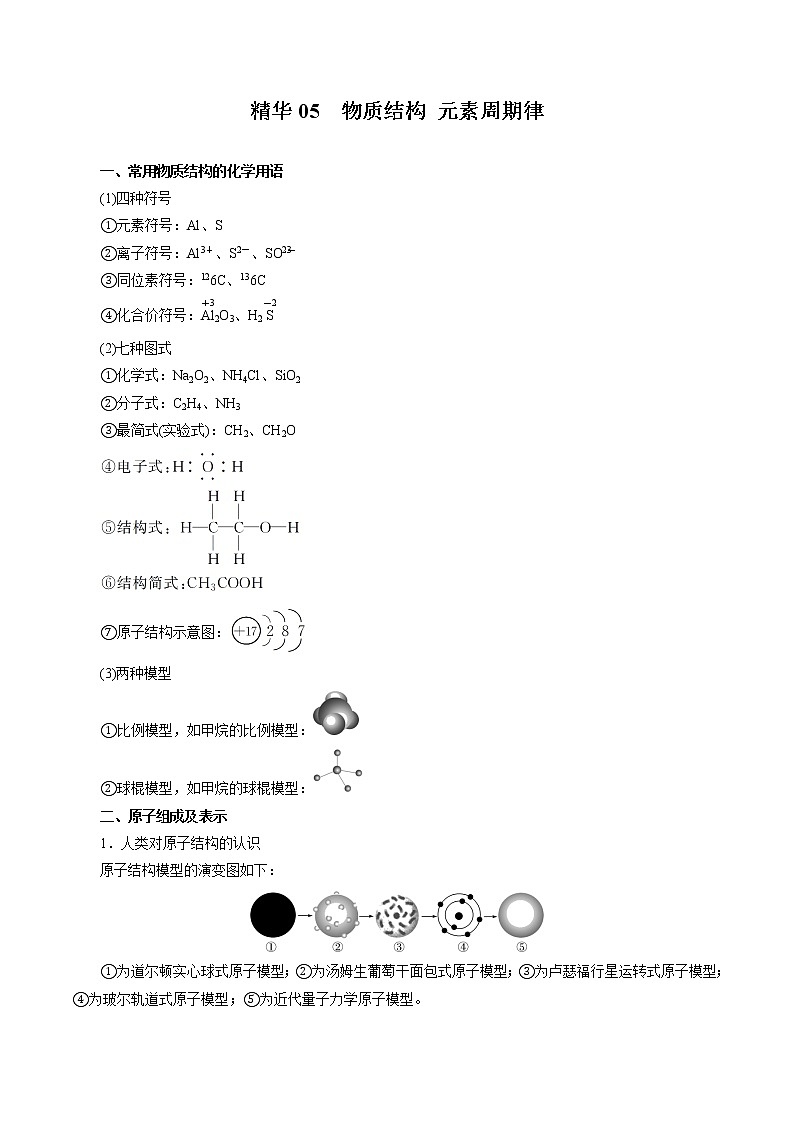 2020年高考化学考前必记 精华05 物质结构 元素周期律01