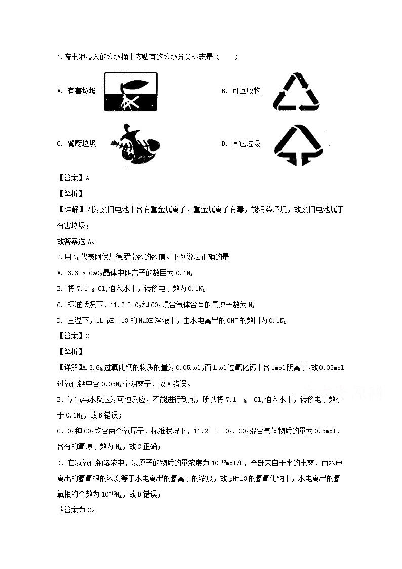 吉林省通钢一中集安一中梅河口五中等联谊校2020届高三第五次月考化学试题第1页