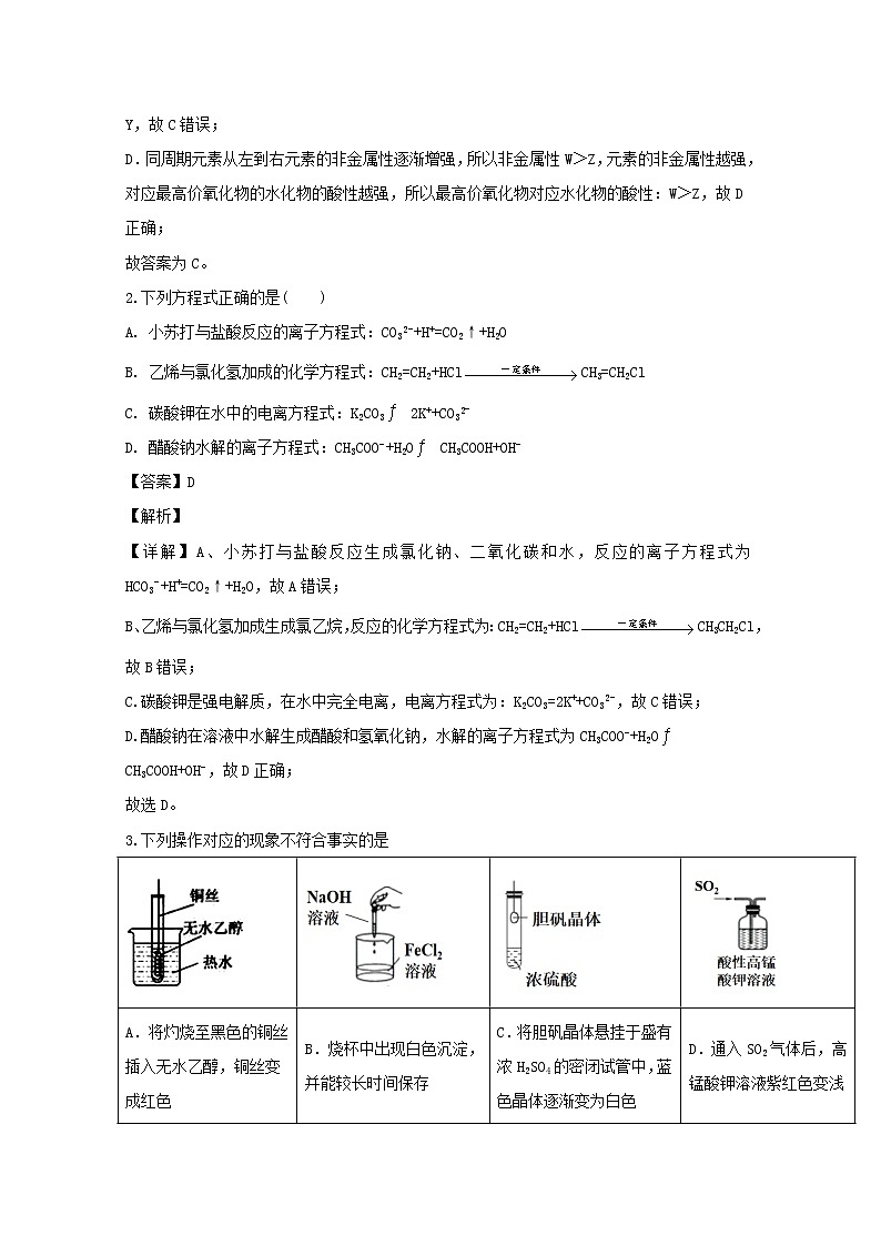 浙江省三门县尚义高级中学2020届高三1月月考化学试题02