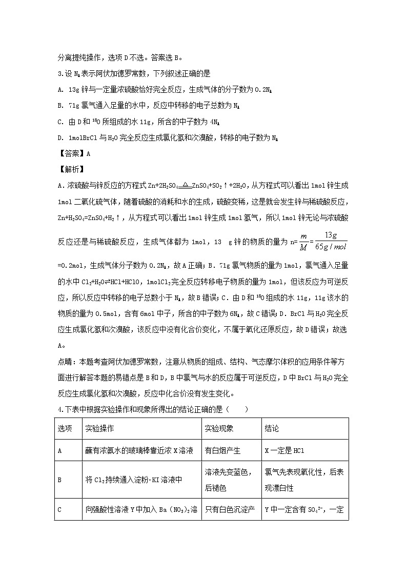 湖南省师范大学附属中学2020届高三上学期月考化学试题02