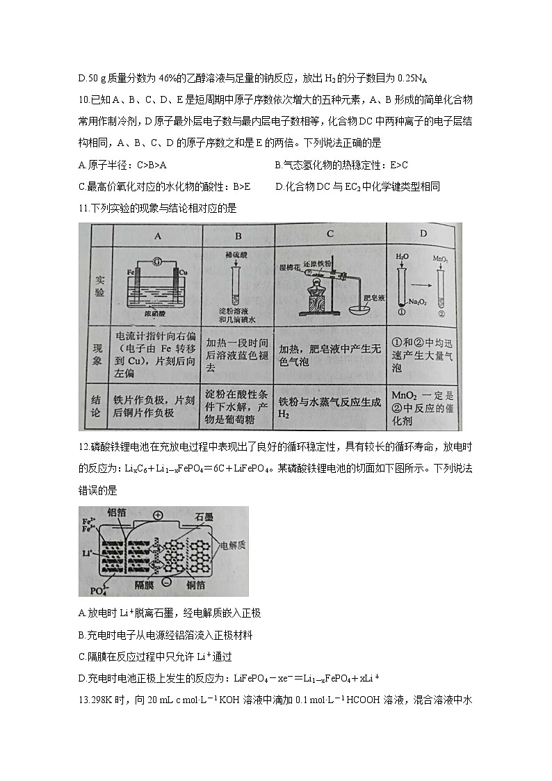 辽宁省葫芦岛市2020届高三下学期第一次模拟考试 化学02