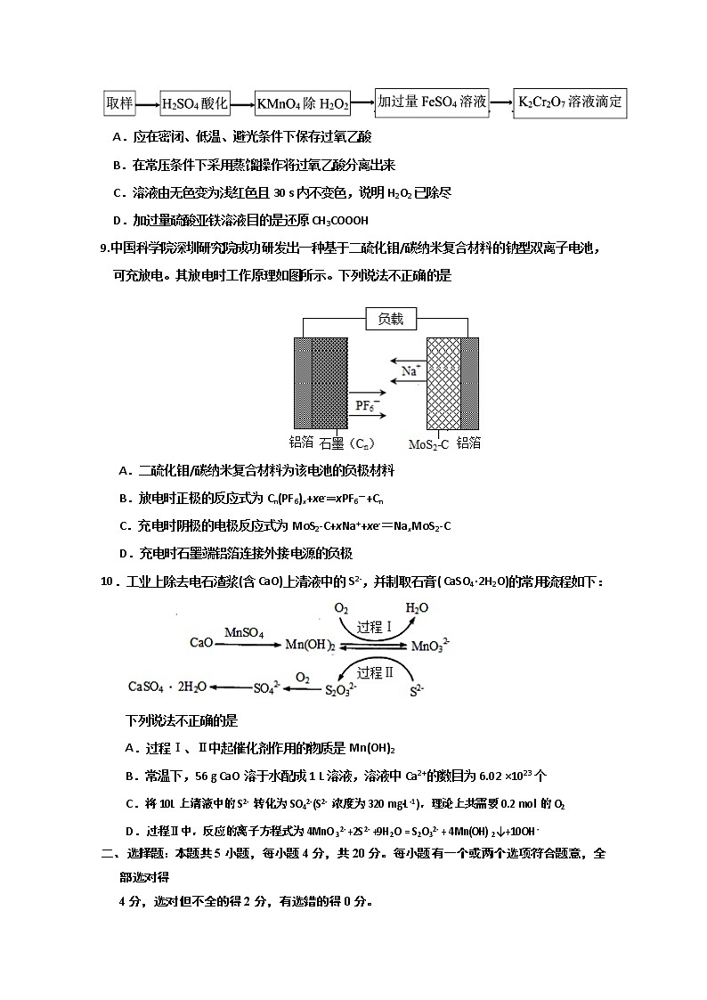 山东省济宁市2020届高三高考模拟考试（6月）化学试题03
