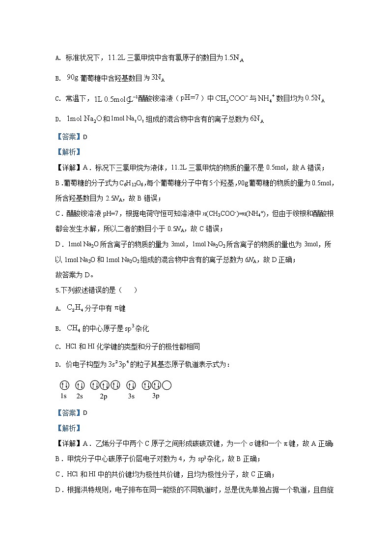 山东省威海市2020届高三模拟考试4月化学试题03