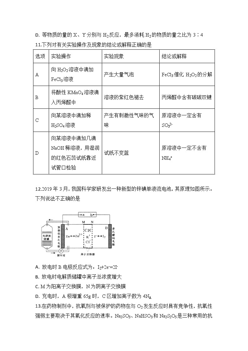 安徽省定远县民族中学2020届高三5月模拟检测理科综合化学试题02