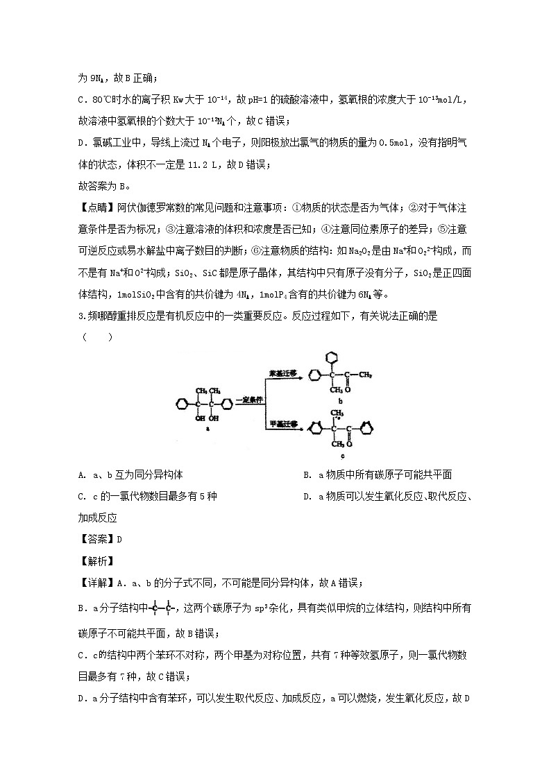 重庆市第一中学2020届高三上学期期中考试理科综合化学试题02