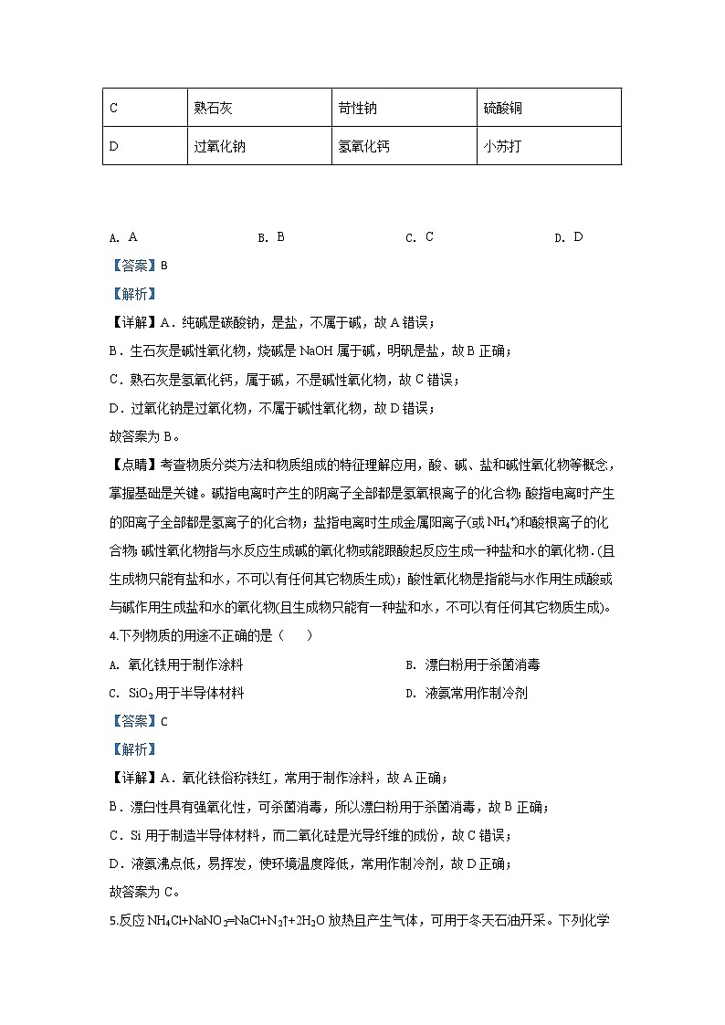 北京市石景山区2020届高三上学期期末考试化学试题02