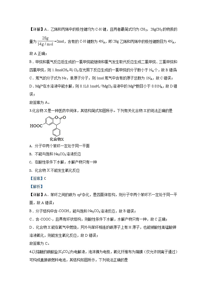 陕西省西安中学2020届高三第六次模拟考试化学试题02