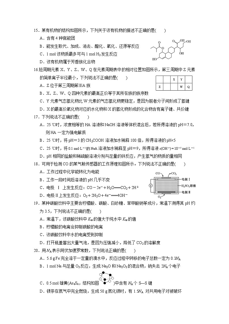 浙江省杭州建人高复2020届高三下学期4月模拟测试  化学03